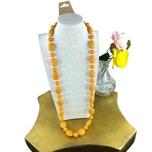Vintage 80’s Golden Yellow Orange Beaded Necklace 34” Length